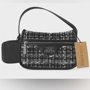 NWT Steve Madden Black and White Tweed Women's Bag